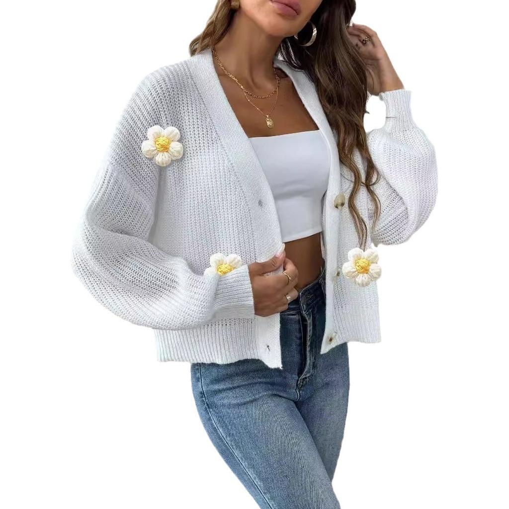 Женская осенне-зимняя короткая куртка с пуговицами, связанная крючком