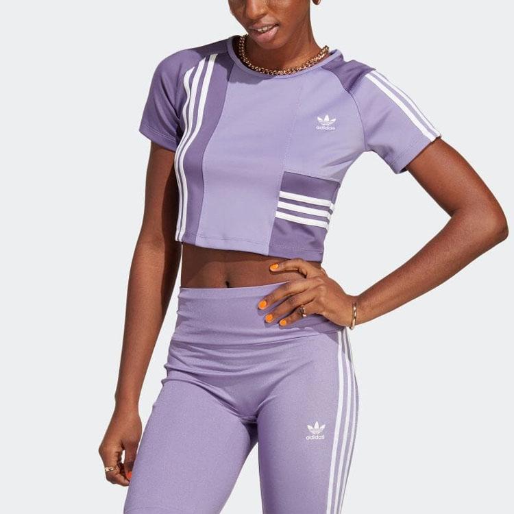 Adidas Originals Crop Tops Women's Purple Crew Neck Moderate IC2378
