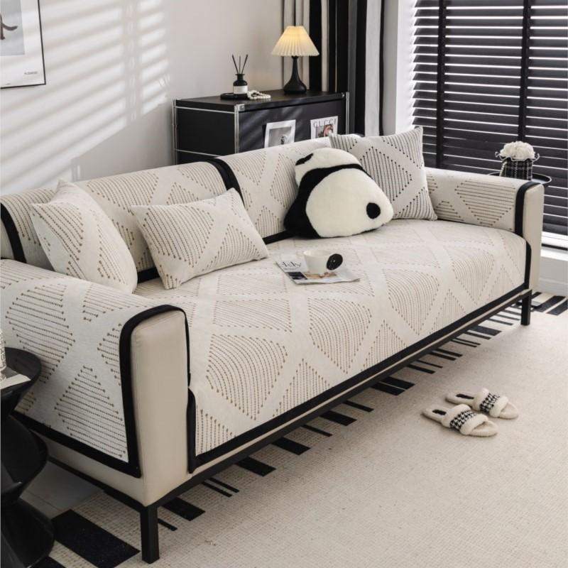 Autumn Home Chenille Striped Slipcover Funda Sofa Mat Non-slip White Sofa Cushion Couch Sofa Covers Mat