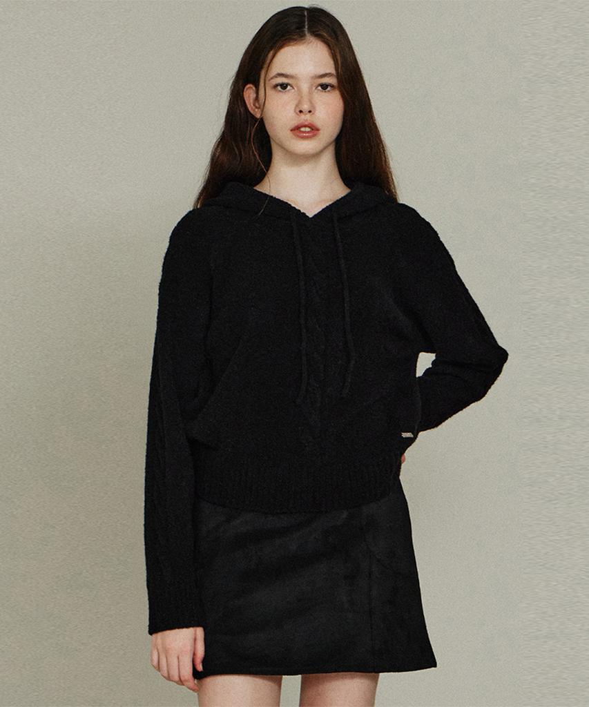 ITOV SEOUL Boucle Cable Hoodie Knit Bk