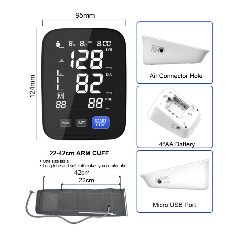 Portable Smart Voice Sphygmomanometer Digital Tensiometer Blood Pressure Monitor with Electric Power Source