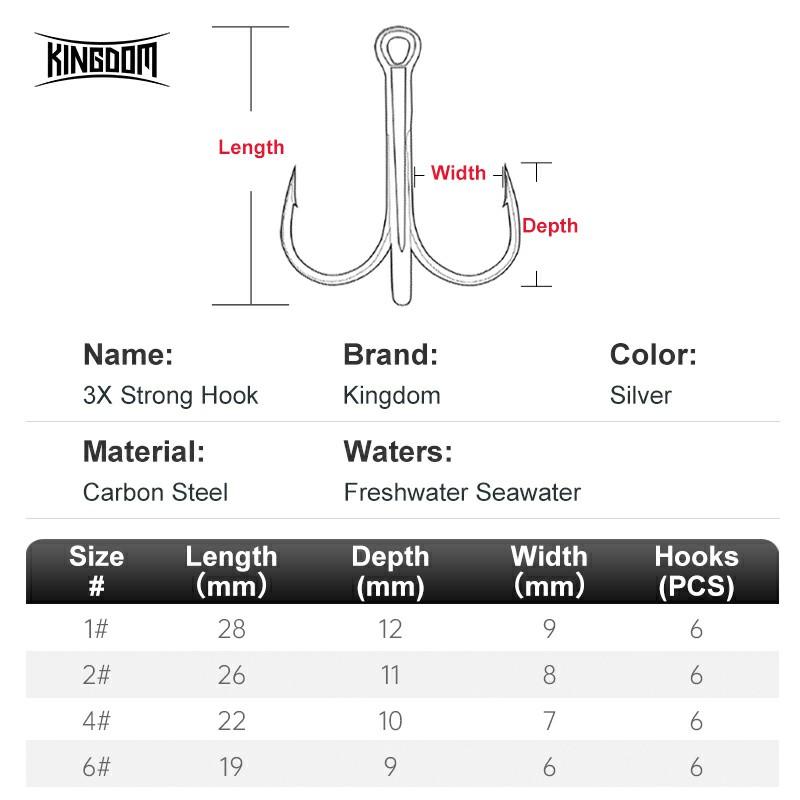 Kingdom Тройной рыболовный крючок из углеродистой стали, рыболовные крючки 1 # 2 # 4 # 6 # с антикоррозийным покрытием 6 шт./лот 3X прочные крючки рыболовные аксессуары
