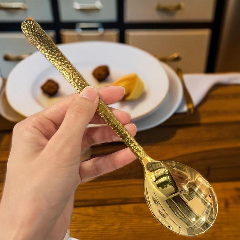 304 Stainless Steel Spoon, Long-handled Hammer-patterned Korean-style Round-head Spoon, Household Spoon, Soup Spoon