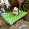 Aquarium Ornament Resin Hedgehog Bamboo Raft Shape Statue Fishing Decor Waterproof Garden Home Decoration