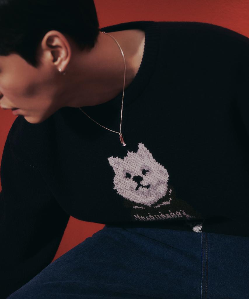 YESEYESEE Wid X Y.E.S Dog Graphic Knit Pullover Navy