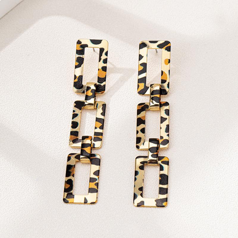 Personalized Retro Square Hollow Leopard Print Women's Necklace Earrings Bracelet Jewelry Set