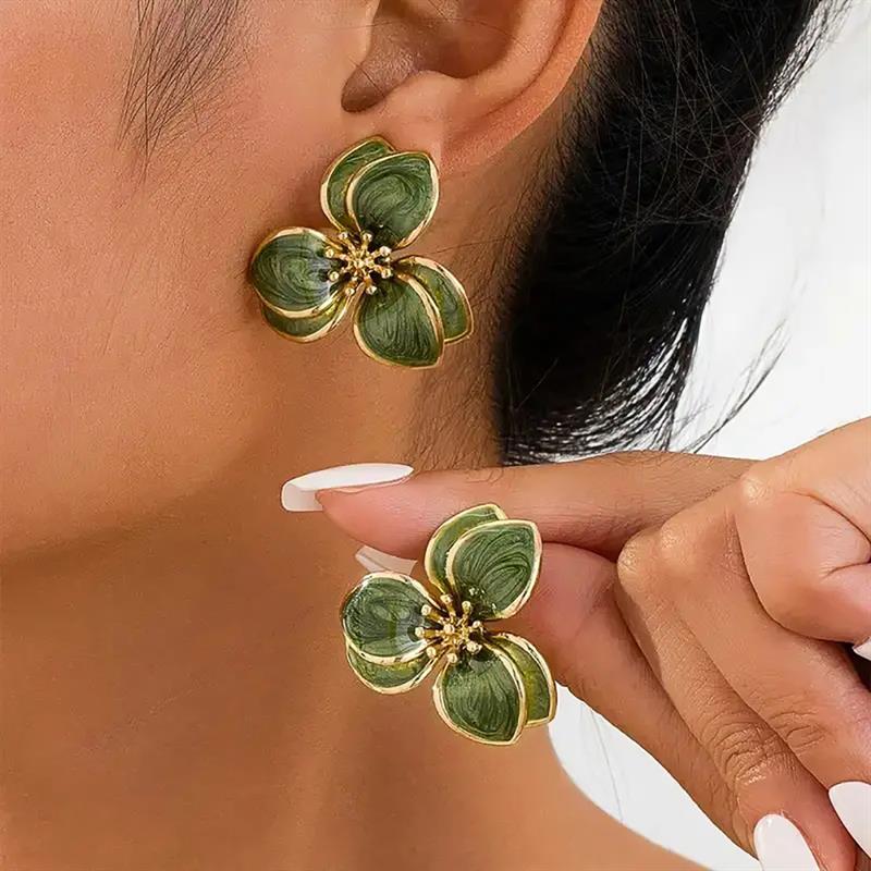 Xiaomi Huitan Nature Floral Stud Earrings for Women Gold Color Luxury Wedding Engagement Elegant Accessories Green Enamel Jewelry Gift