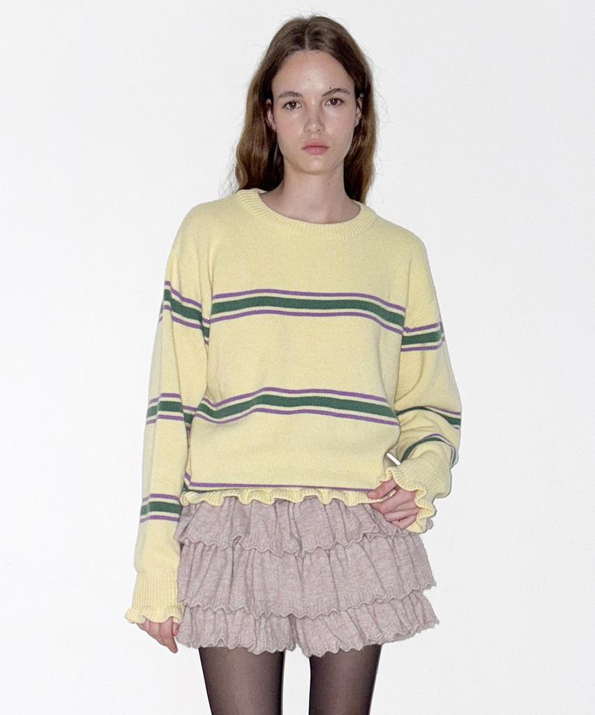 SINOON Sn Stripe Ruffle Pullover (Yellow)