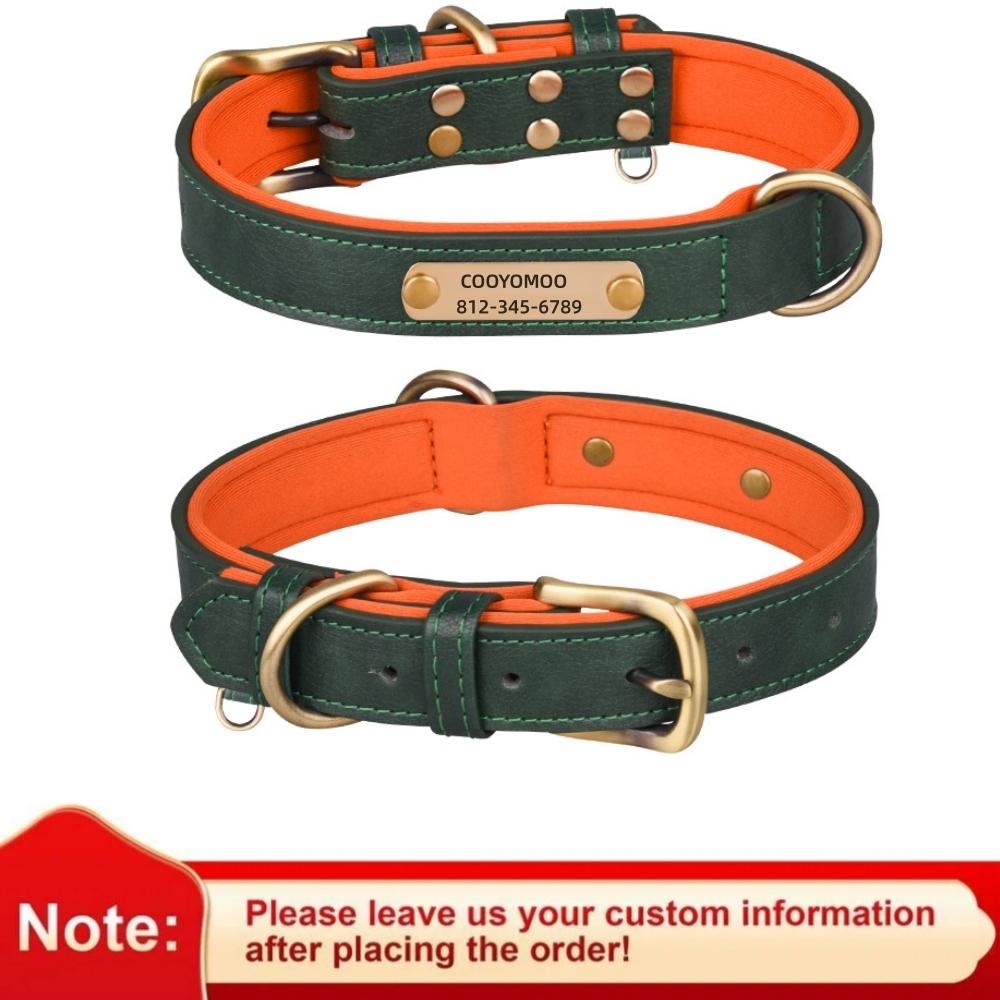 Персонализированный кожаный ID-жетон с именем, ошейник для собаки, регулируемый, мягкий, с подкладкой, ошейники для собак, бесплатная гравировка имени для маленьких, средних и крупных собак
