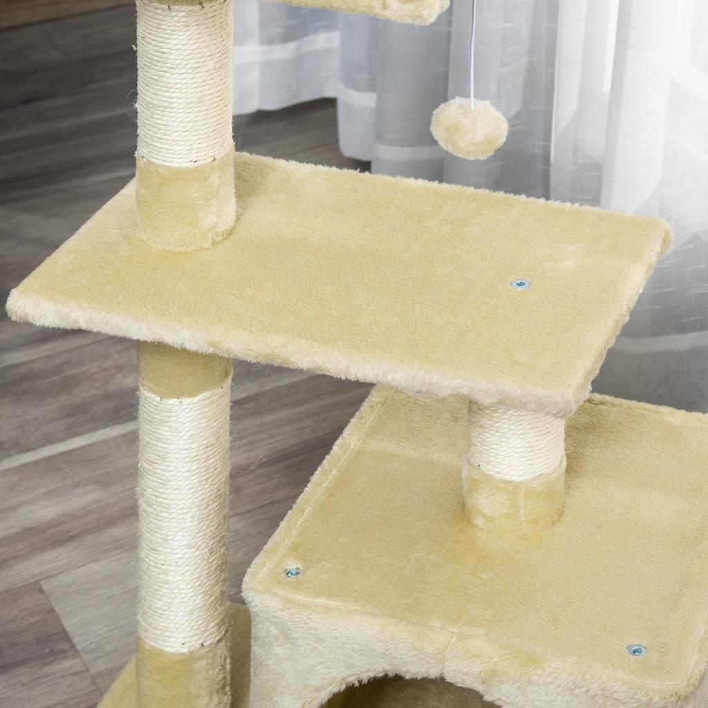 Cat Tree with Sisal Cat Tree Climbing Tree Cat Furniture Scratching Board with Soft Plush Cat Toy Sturdy E1-Class Chipboard Beige 50 x 30 x 81.5 cm