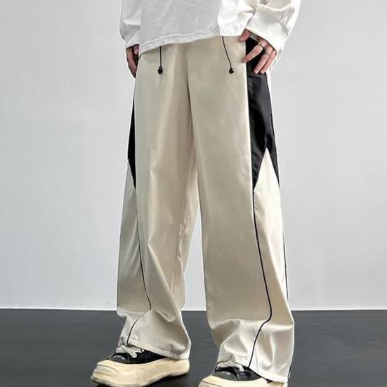 Мужские спортивные штаны с широкими штанинами, свободные шнурки, эластичная талия, прямые контрастные цвета, мягкие дышащие, с глубокой промежностью, спортивные длинные брюки для бега во всю длину