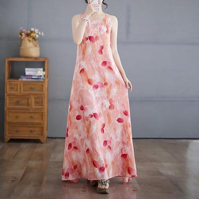 Летнее новое художественное свободное платье с круглым вырезом и без рукавов для женщин, длинное платье