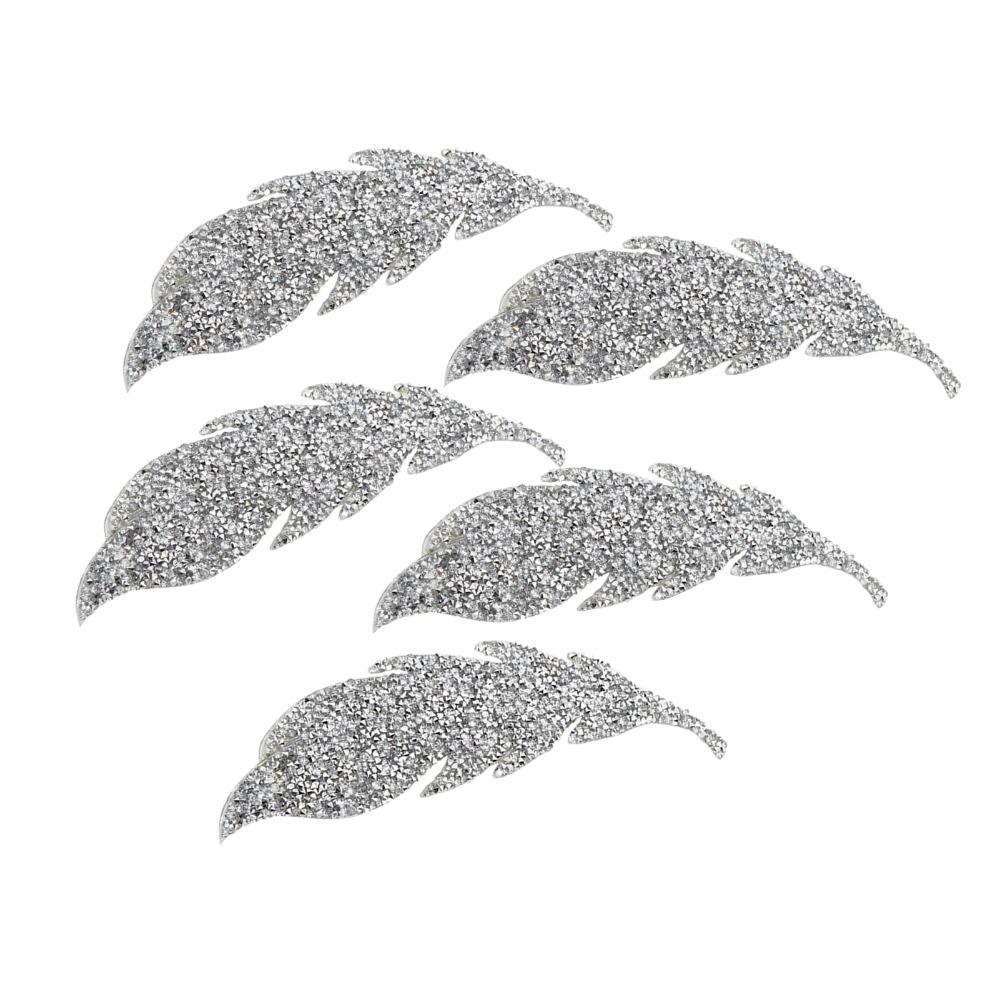 5pcs Iron On Rhinestone Patches Silver Leaves Pattern Patches Iron On Patches For DIY Crafts