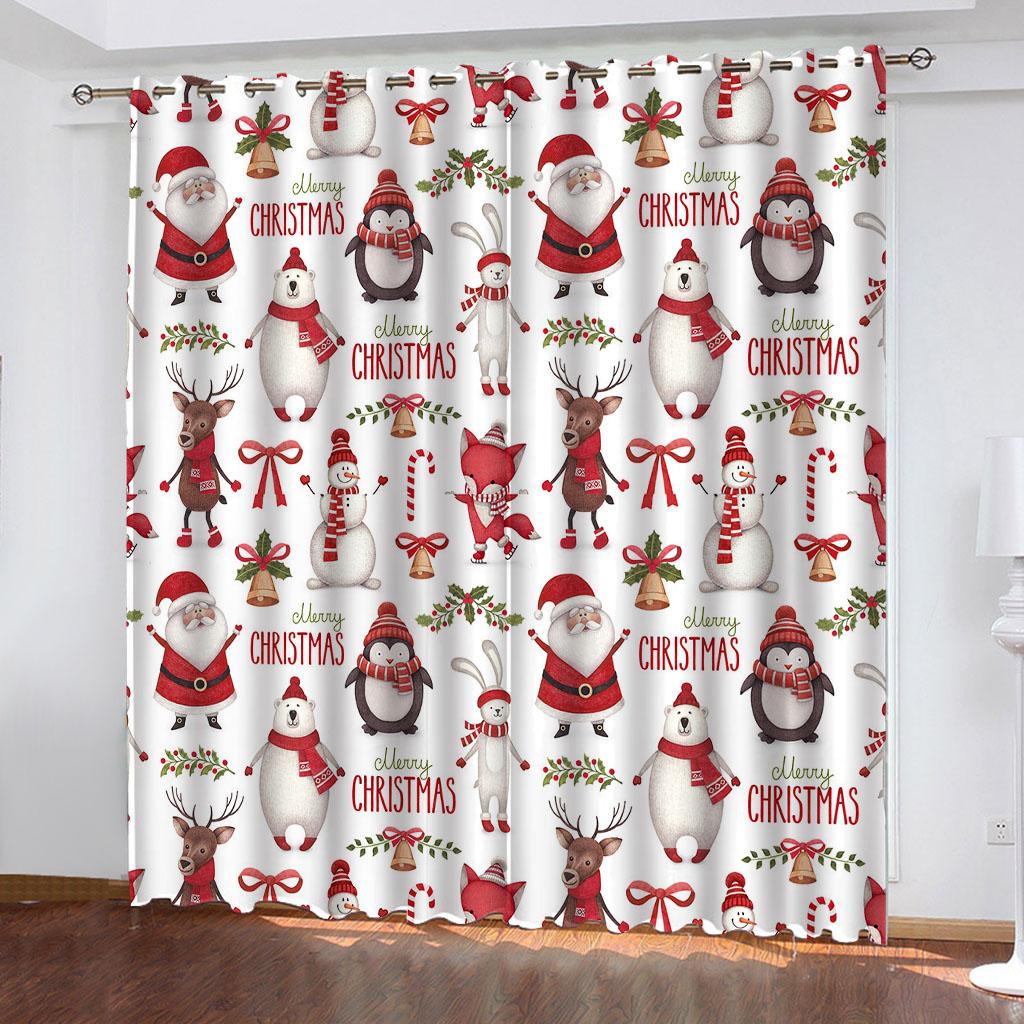 Рождественские печатные шторы Cortinas из 100% полиэстера для гостиной, спальни, затемняющие шторы, перфорированные кухонные аксессуары, защита от пыли