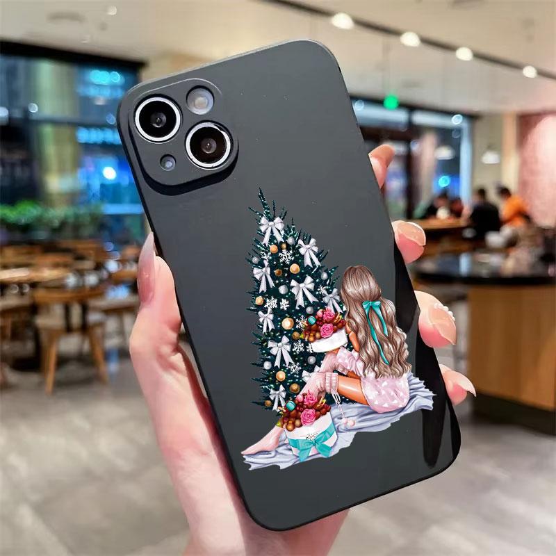 Новогодние Елки ТПУ Чехол для Телефона Для iPhone 16 15 14 13 12 11 Pro Max X XS XR 7 8 Plus SE2 Ударопрочный Мягкий Силиконовый Чехол