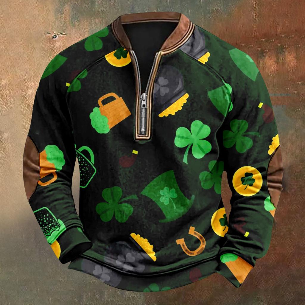 Men's St. Patrick's Day Vintage Casual Zip Sweatshirt Outdoor Casual Top