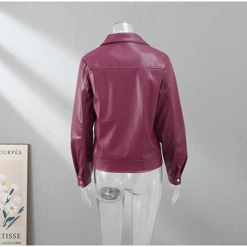 Весна и осень женская куртка с длинным рукавом из искусственной кожи с лацканами на молнии в стиле ретро, мотоциклетное пальто, свободная повседневная модная уличная одежда