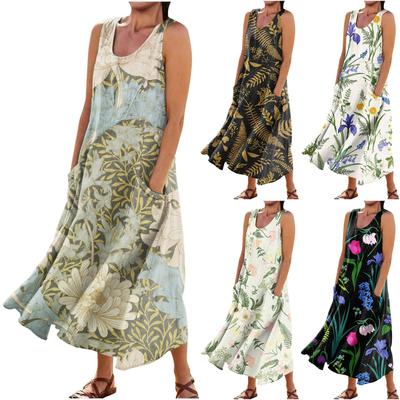 Женское летнее повседневное модное платье без рукавов с круглым вырезом и карманом в стиле ретро