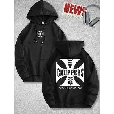 Винтажная Худи Harajuku West Coast Choppers для Мужчин Повседневная Худи с Капюшоном на Шнурке Спортивная Худи в Стиле Хип-Хоп Худи Осень Зима для Мужчин