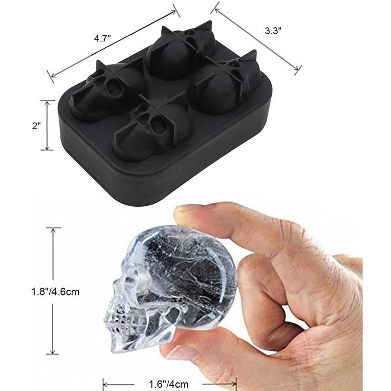 Skull Whisky Cocktail Ice Block Tray Silicone Mold Candy Ice Cream Mold Pudding Soap Ice Mold Halloween Gift Bake Mold 6