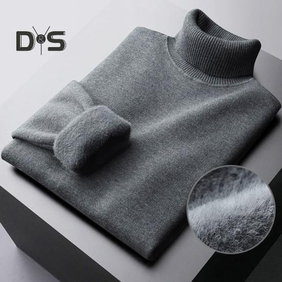 Осень-зима мужской свитер с полувысоким воротником, толстая плюшевая трикотажная подкладка, эластичные длинные рукава, теплый однотонный трикотаж, свободная повседневная одежда, свитера