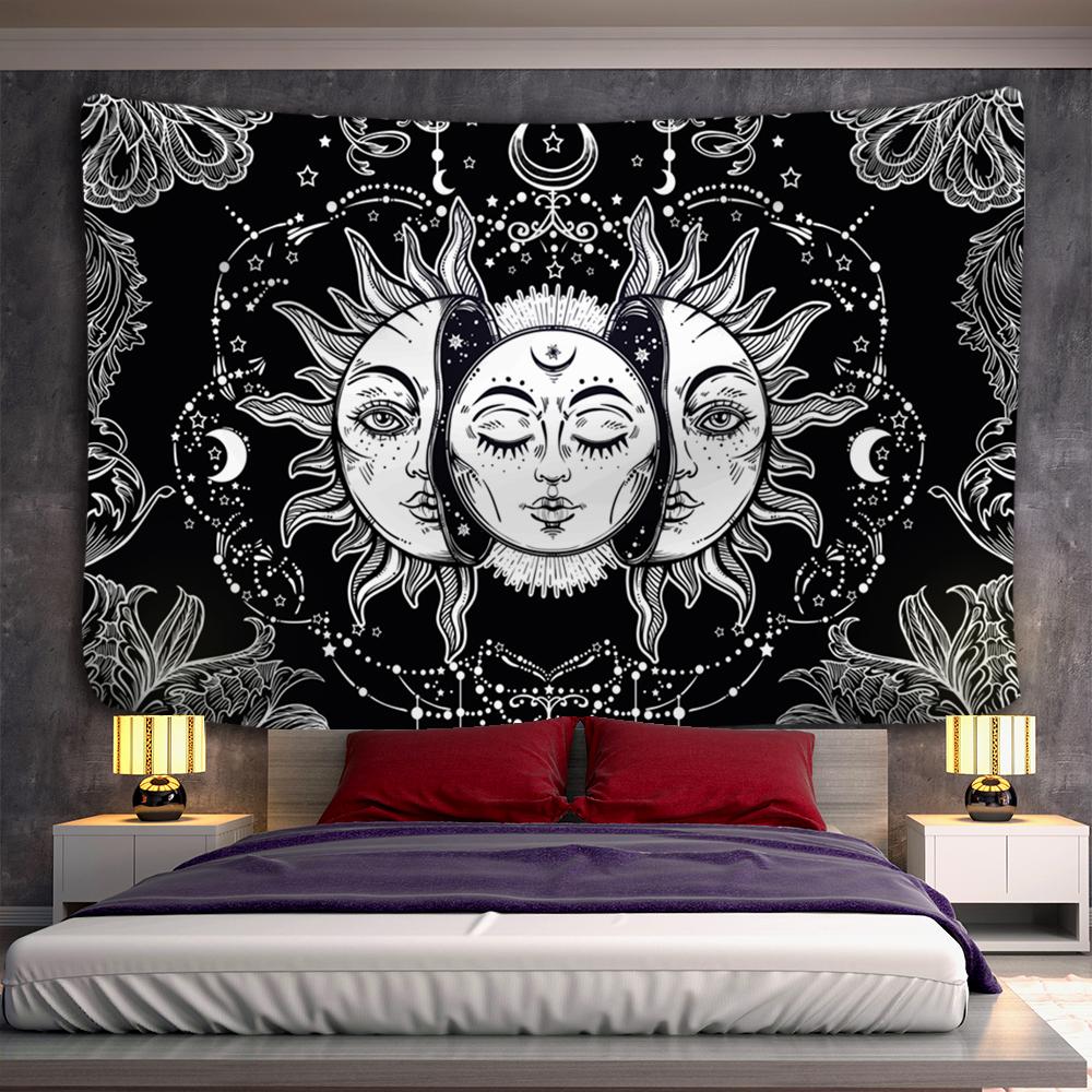 Mandala Black and White Sun and Moon Tapestry Mystical Witchcraft Divination Wall Hanging Hippie Wall Hanging Home Decoration