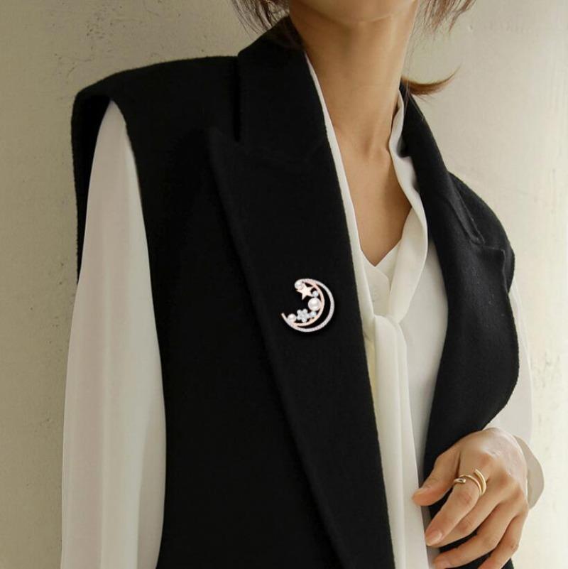 Модная Брошь Жемчужная Луна Звезда для Женщин Мужчин Модные Броши-Булавки со Стразами Аксессуары для Украшений Подарки на Вечеринку