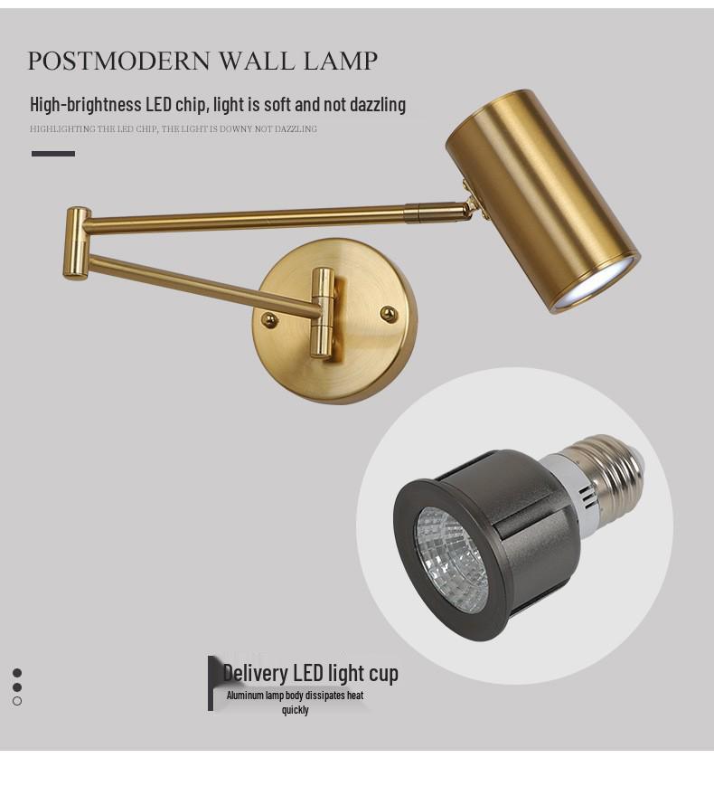 Минималистичный настенный светильник с двойным поворотным кронштейном и регулируемым светодиодным светом для спальни или кабинета
