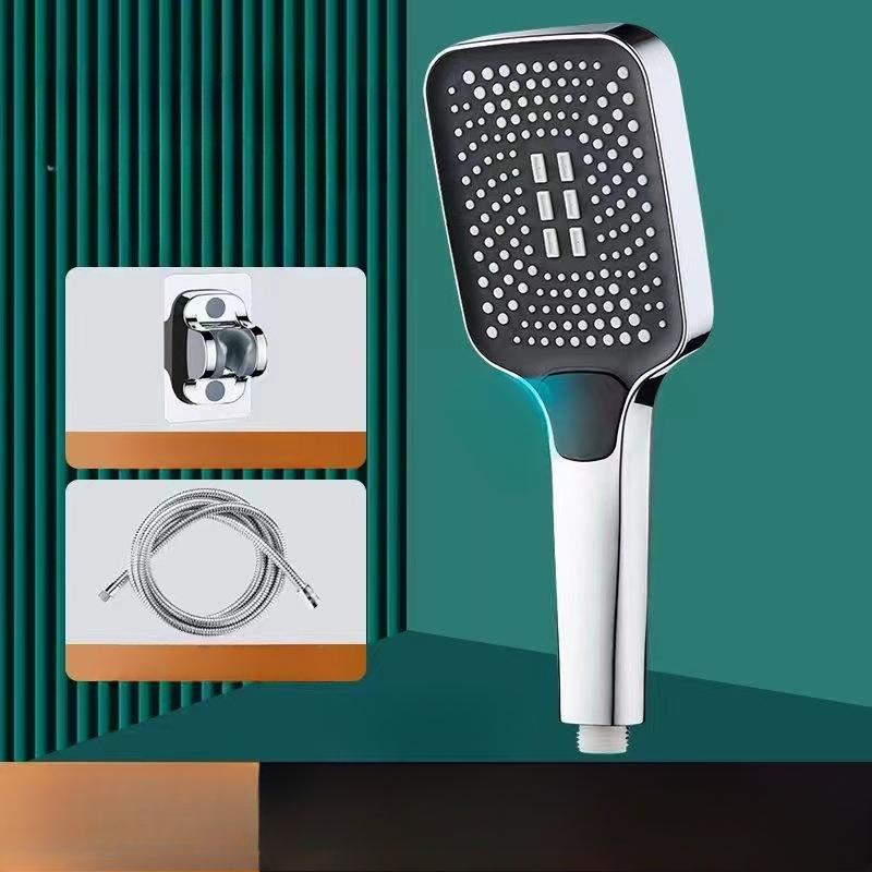 Square Button Adjustable Shower Head Silver Booster Shower Head Thickened Water Outlet Shower Head Set