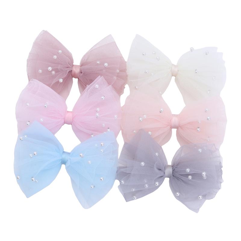 2 Piece 5CM Gauze Hair Clips Imitation Pearl Hair Bows Hairpins Lace Bowknot Hairgrips Princess Headwear Hair Accessories