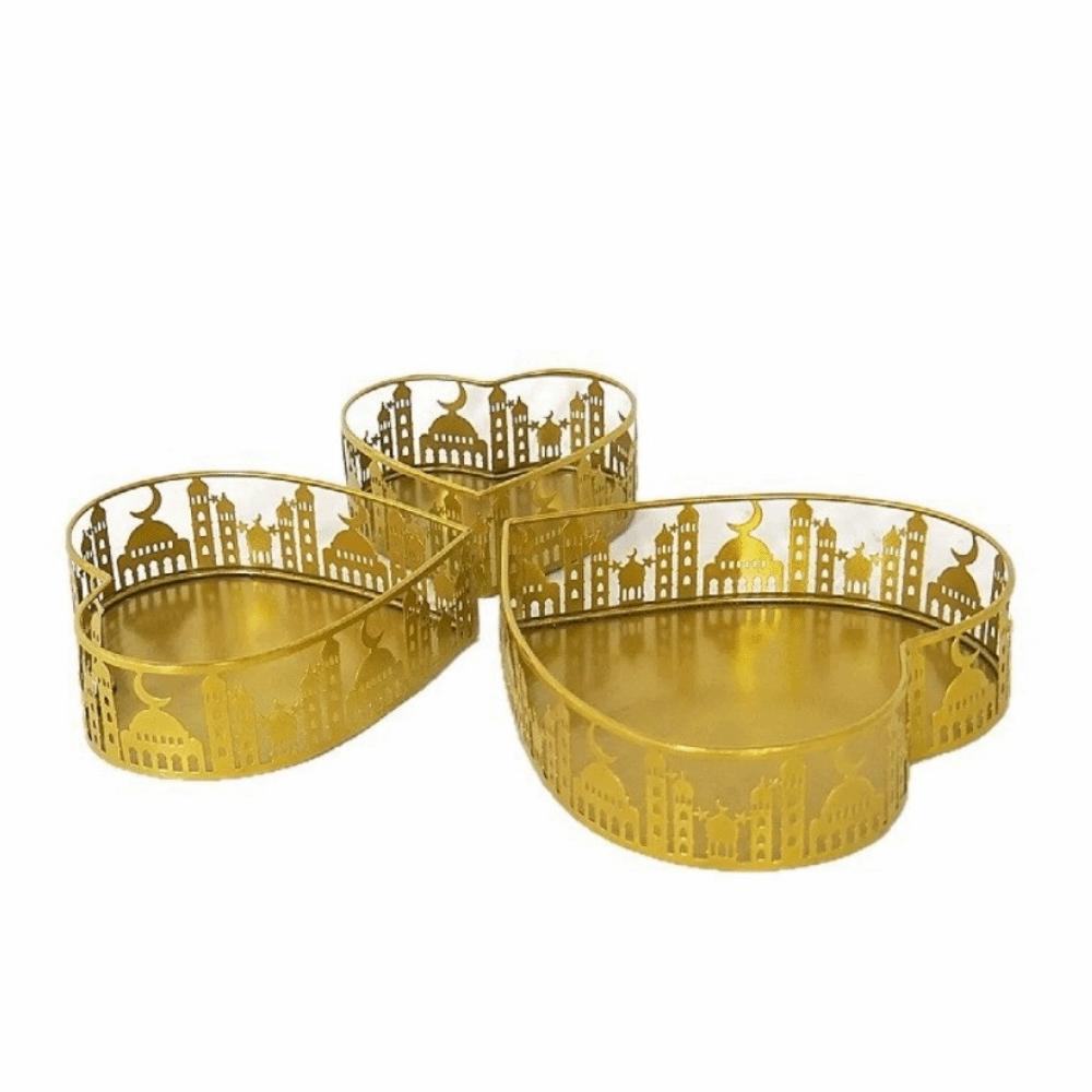 3Pcs Gold Color Ramadan Festival Art Tray Elegant Eid Candy Dish  Islamic Holidays