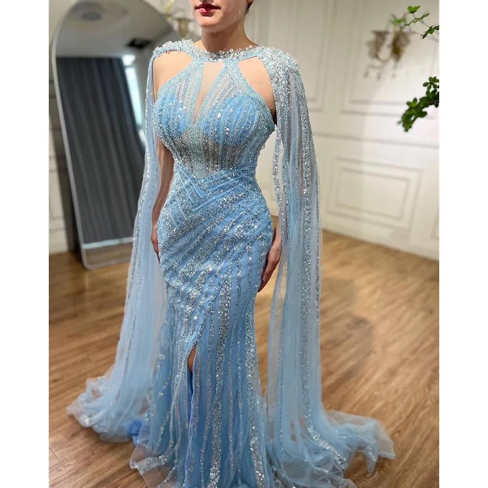 European and American sexy flying sleeves fishtail evening dress performance support banquet performance long dress LA11081