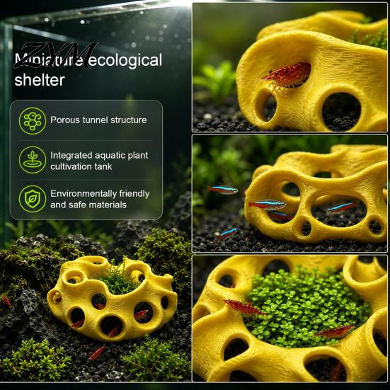 Shrimp Breeding Cave 3D Printed Aquarium Hideout Cave, Wavy Hollow Ring Fish Shelter, Non-Toxic Tank Hiding Hole Decor, Ornament for Snails