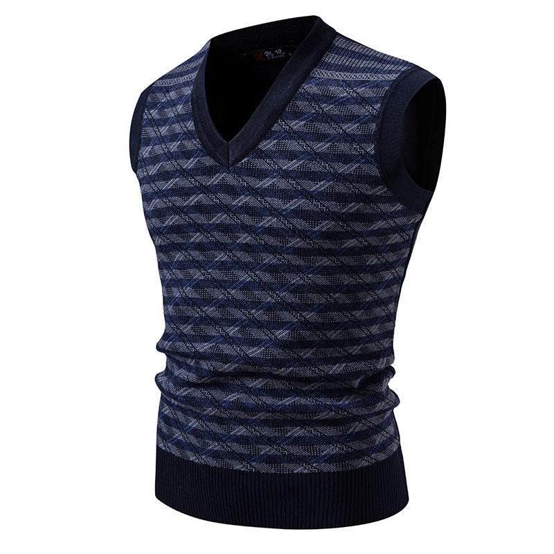 Men's Sleeveless Sweater Striped Wool Vest Vest V-neck Pullover Autumn and Winter New Knitted Sweater