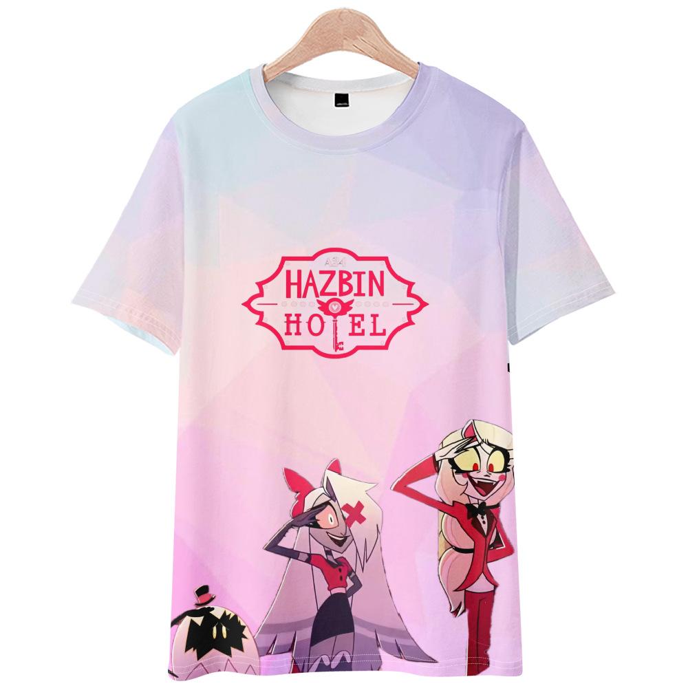 Hazbin Hotel Аниме Женские Мужские Футболки Мультяшный Принт Круглый Вырез Оверсайз Короткий Рукав Модная Мужская Одежда Уличная Одежда