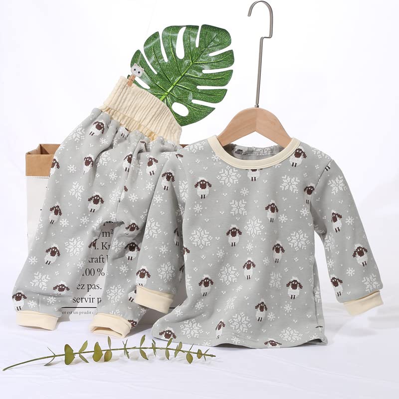 Jaydyequ Детская пижама с длинным рукавом, утепленная, из плотного хлопка, для малышей, с рисунком овечки, светло-голубая, 100 см, для мальчиков, теплая, одежда для весны/осени/зимы, комплект, подарок,