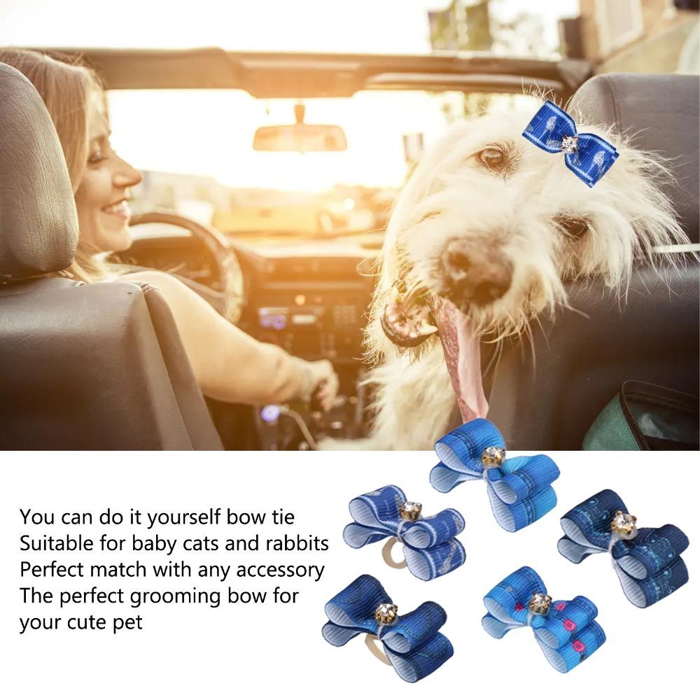 24 Pieces Bow Shape Dog Hair Flower Elastic Band Denim Hair Band Pet Rubber Band Party Dress-up