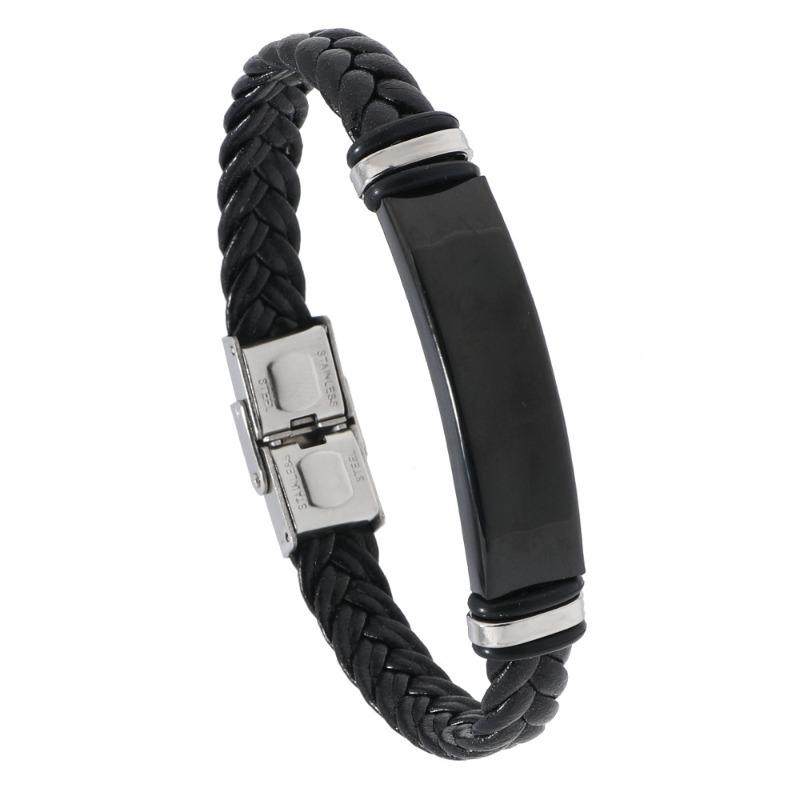 Beautiful jewelry braided stainless steel men bracelet casual glossy leather bracelet bracelet