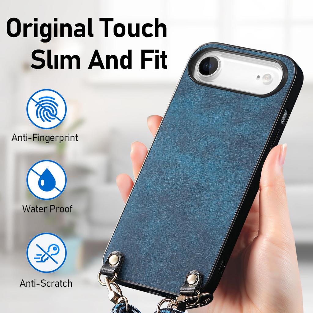 For iPhone Air Retro Leather Phone Back Cover with Adjustable Strap