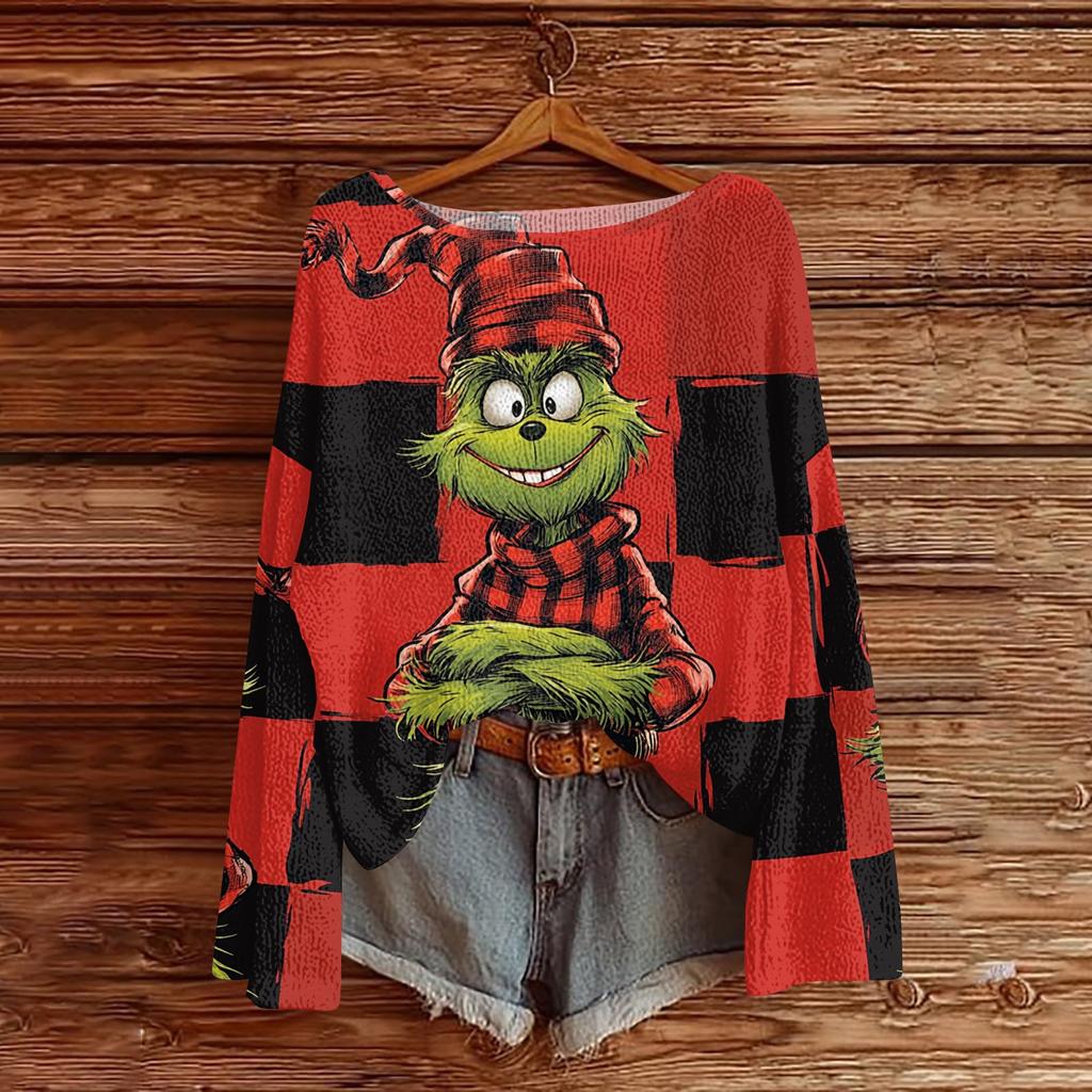 Womens Fall Sweaters Long Sleeve Print Tops Pullover Sweaters Loose Dressy Casual Basic Clothes