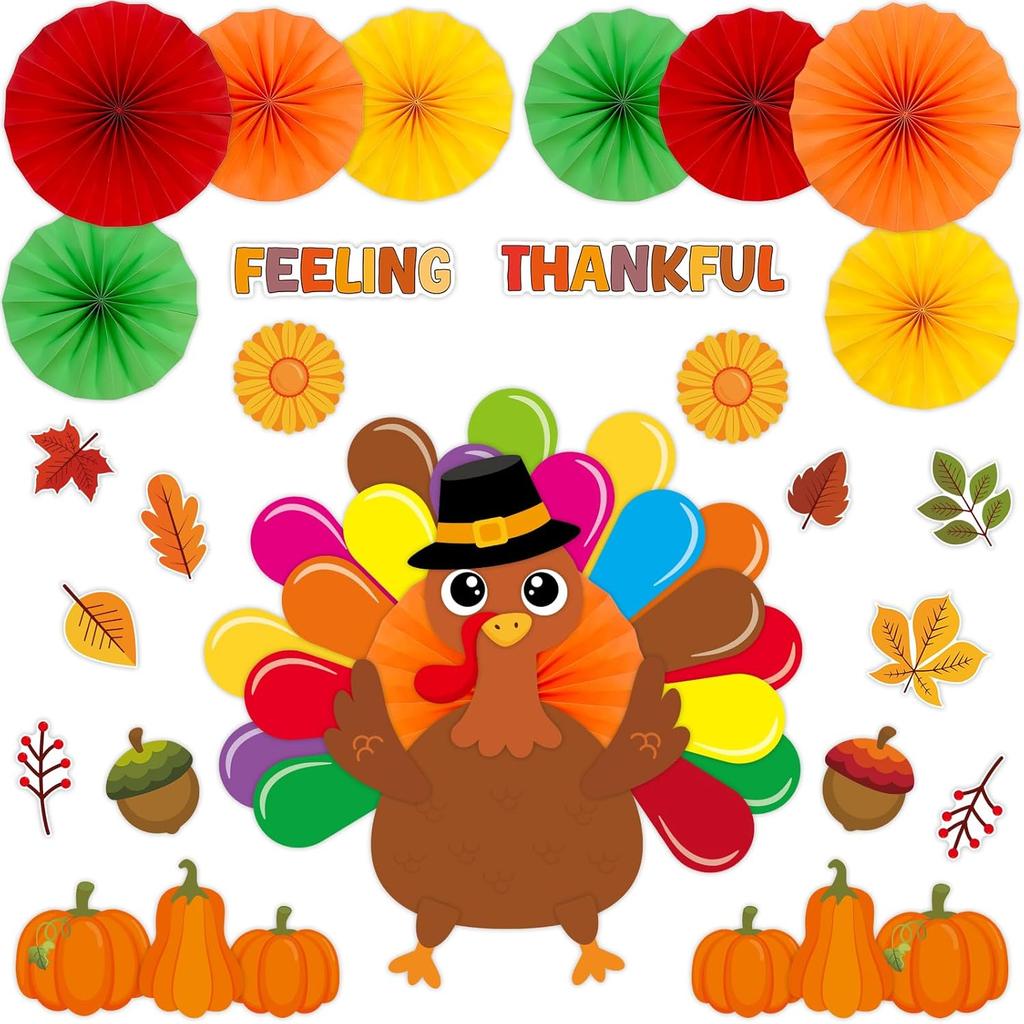 Ceiba Tree Thanksgiving Bulletin Board Decorations with Paper Fans Thankful Turkey Bulletin Board Classroom Decorations Set Leaves Pumpkin Cutouts