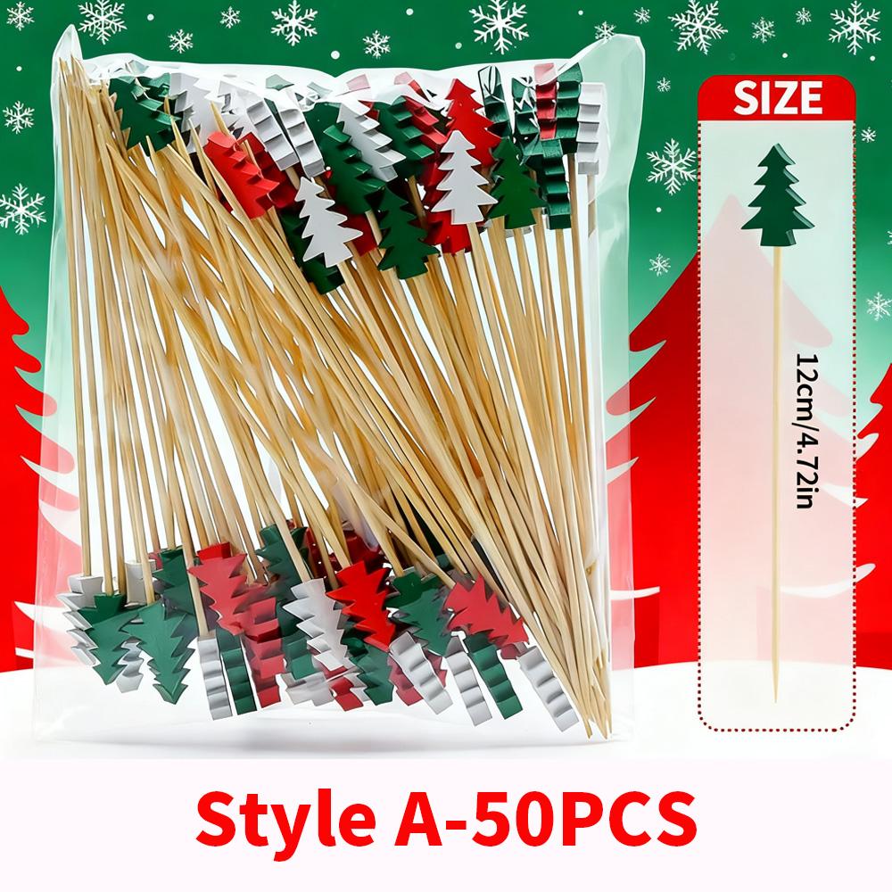 Доступные Одноразовые Бамбуковые Зубочистки 50/100 ШТ Рождественские Палочки для Фруктов Уход за Полостью Рта Средства для Межзубной Чистки