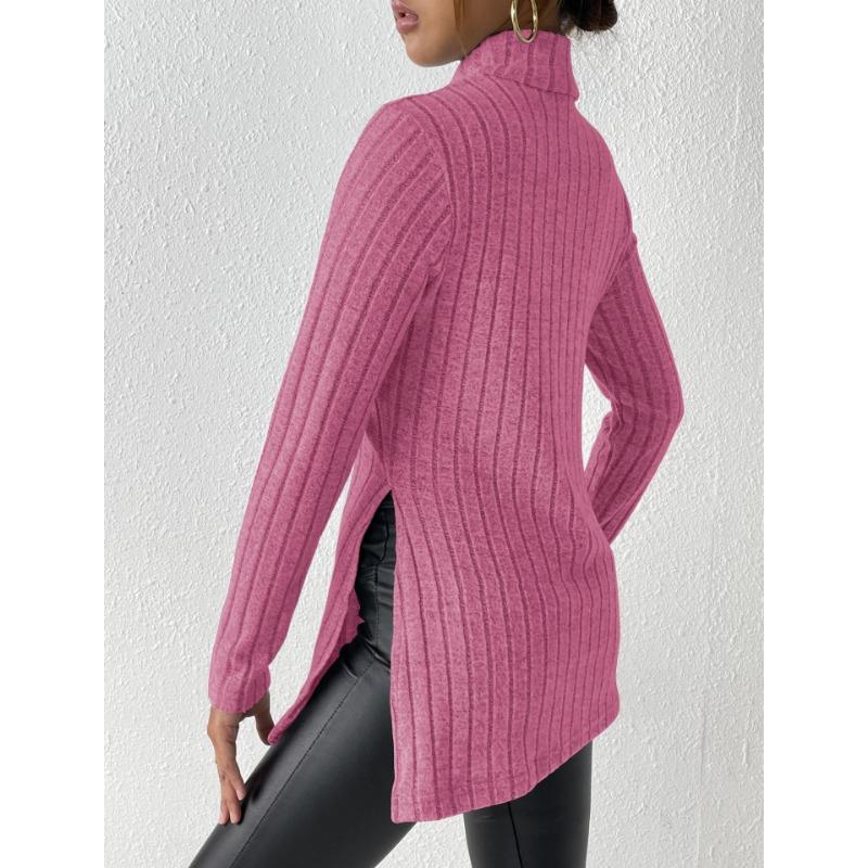 Women's High Neck Autumn and Winter Open Slim Bottoming Striped Medium-length Jumper