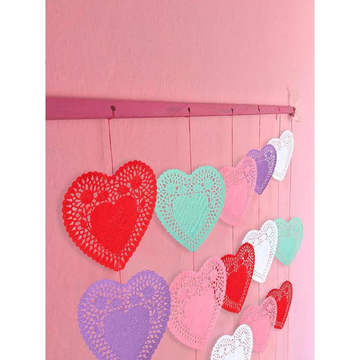 650PCS Paper Heart Doilies for Crafts - Valentines Day Decorations Red/Pink Lavender/White/Mint Blue Lace Cutouts, Wedding Valentine's Party Decor