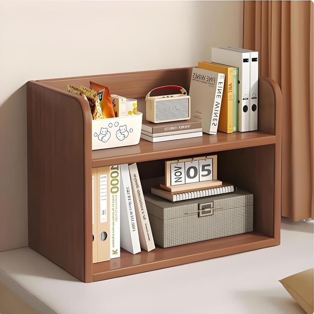 2-Tier Wooden Desktop Organizer - Multipurpose Countertop Storage for Books/Decor, Sturdy 2-Shelf Desk Organizer with Drawer