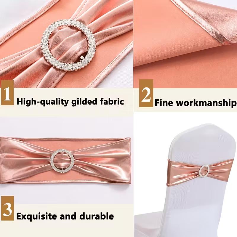 30pcs Elegant Golden Bow Chair Belts Elastic Bow Ribbon Chairs Back Decoration Gold Foil Tie Neatly Sewn Edges Sparkling Buckle