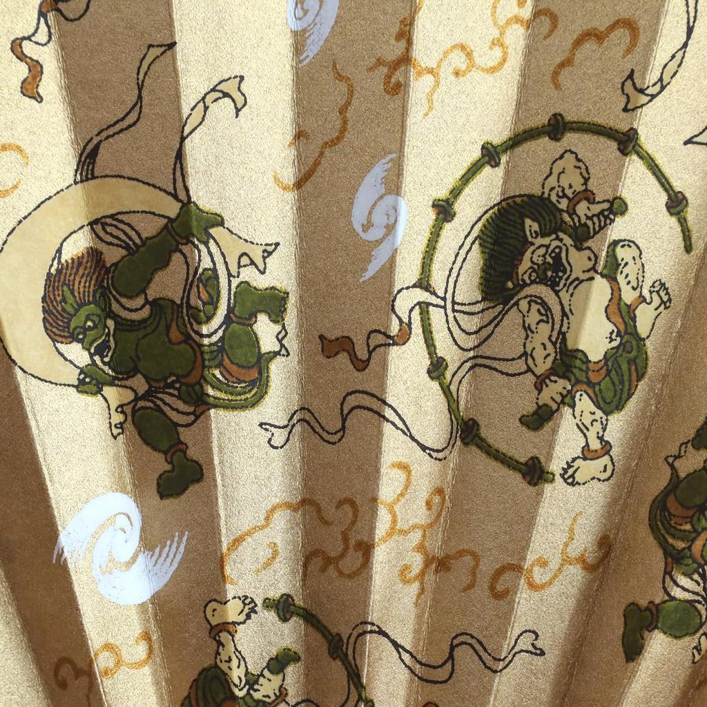 Shogado Folding Fan, Yuzen Style, Wind God and Thunder God Design, 48116