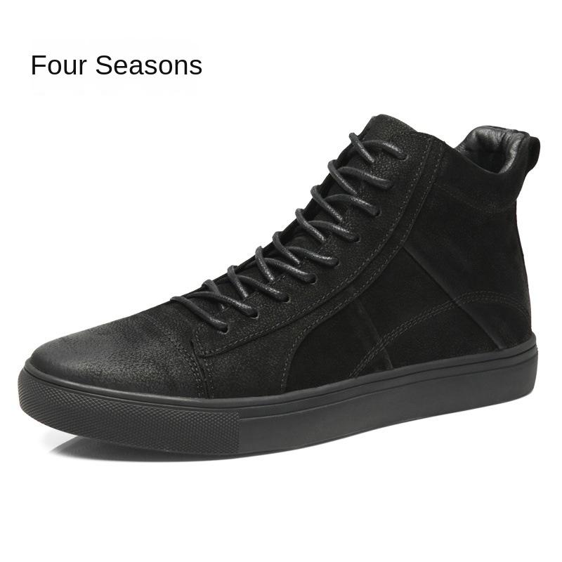Layer Leather Spring and Autumn Trends Fashion Leather Shoes Sports Casual Shoes Plus Size Men's Shoes British High-Top Shoes Men's Board Shoes Men