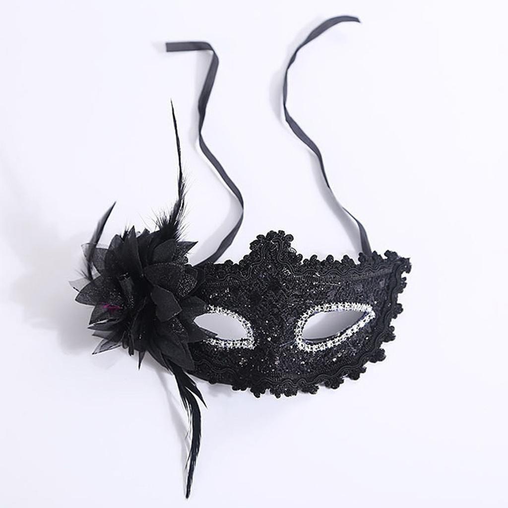 Feather Rhinestones Masquerade Mask Lace Flower Half Face Sexy Feather Flower For Couple Masquerade Ball Party Game