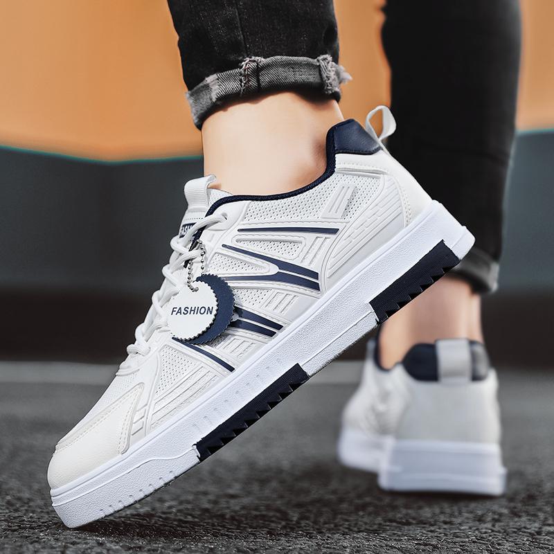 Fashion Men's Thick Sole Casual Breathable White Shoes Summer New Soft Sole Outdoor Walking Shoes Students' Sports Board Shoes Flat Shoe